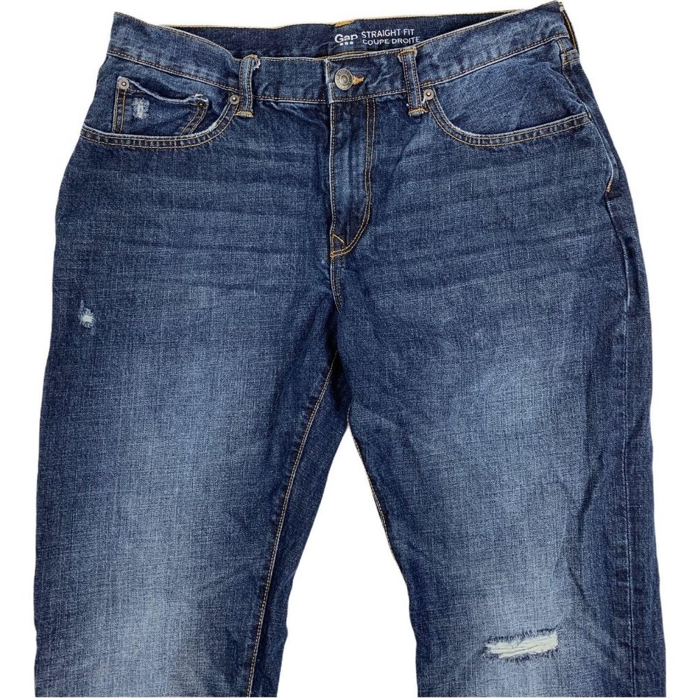 GAP 34 X 32 Jeans Straight Fit Distress Dark - Picture 3 of 5
